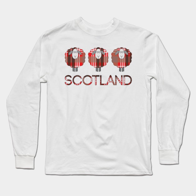 Trio of Scottish Red, Black and White Tartan Patterned Sheep Long Sleeve T-Shirt by MacPean